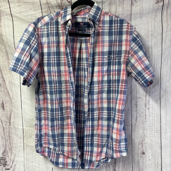 Vineyard Vines Men's Tucker Blue and Red Plaid Shirt Small - Picture 1 of 6